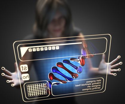 woman and hologram with DNA