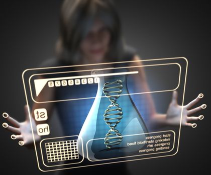 woman and hologram with DNA