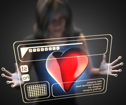 woman and hologram with heart