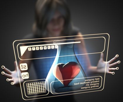 woman and hologram with heart