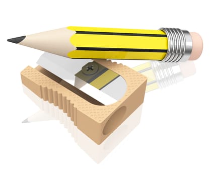 3d generated picture of a pencil and a sharpener