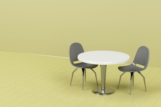Modern table and chairs in green room