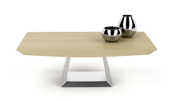 Modern wood coffee table on white background