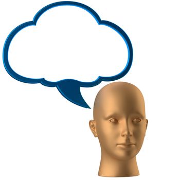 man head and drawing cloud isolated on the white