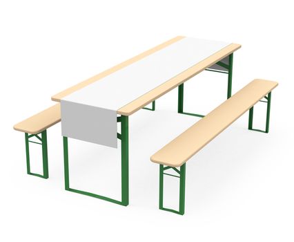 3d generated picture of two benches and a table