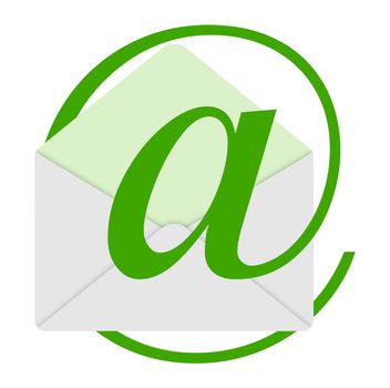 3d generated picture of a green email isolated on white