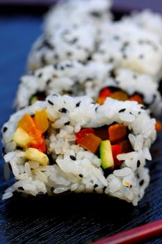 Healthy very popular Japanese food sushi california roll.