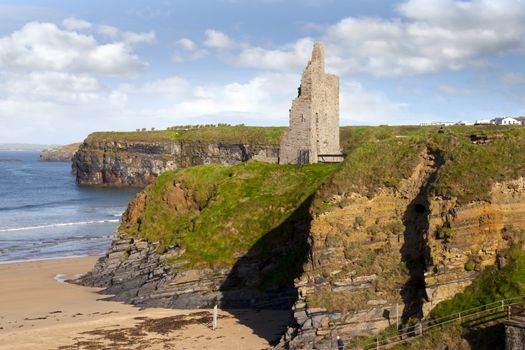 view of the castle beach and cliffs in Ballybunion county Kerry Ireland