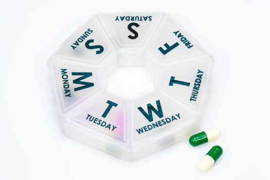 Box for medications showing days of the week.