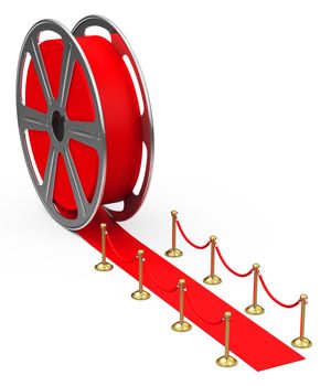 3d generated picture of a film reel - red carpet