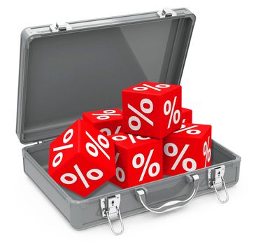 3d generated picture of a suitcase full of percent cubes