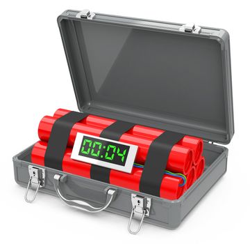 3d generated picture of a time bomb inside a suitcase