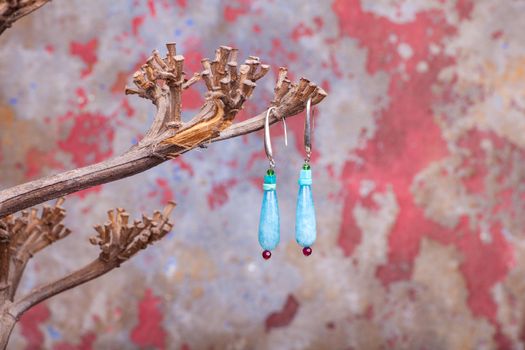 Close up of chalcedony earrings, manufactured by Ornella Salamone