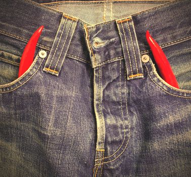 devil jeans, close up. instagram image style