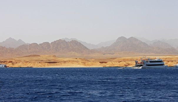White Ship Moving By The Red Sea