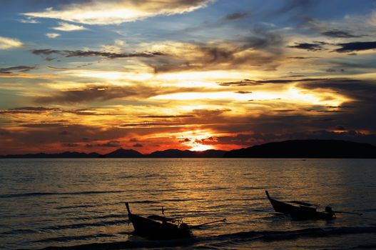 Sky landscape, Sunset on Andaman sea, Ao Nang beach, Thailand.