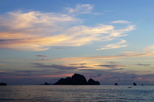 Sky landscape, Sunset on Andaman sea, Ao Nang beach, Thailand.