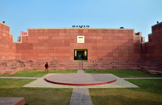 Jaipur, India - January 31, 2014: Indian People visit Jawahar Kala Kendra on January 31, 2014. Jawahar Kala Kendra (JKK) is a multi arts centre located in Jaipur in India. It was built by Rajasthan government.