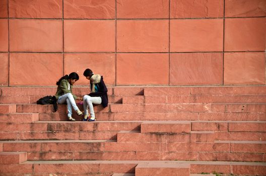 Jaipur, India - January 31, 2014: Indian People visit Jawahar Kala Kendra on January 31, 2014. Jawahar Kala Kendra (JKK) is a multi arts centre located in Jaipur in India. It was built by Rajasthan government.