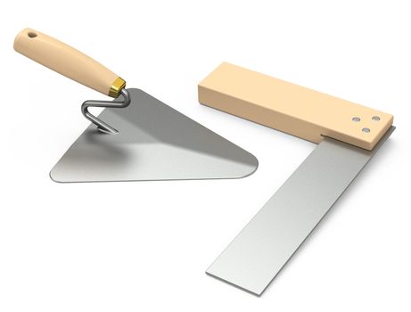 3d generated picture of a trowel and a square