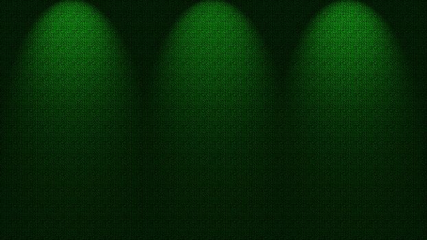 Three spotlights shining down onto green wall, illustration.