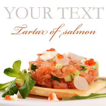 The tartare of salmon on a bun