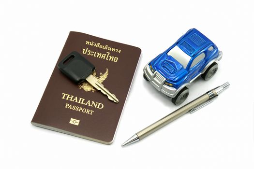 Thailand Passport and Car for Travel Concept