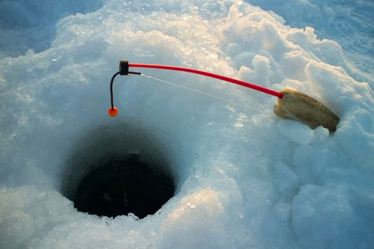 winter fishing on the lake in February