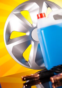 Set of auto parts, car battery on vivid moto concept