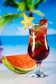 Alcoholic cocktails with fruits, natural colorful tone