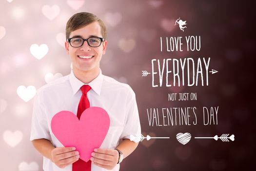 Romantic geeky hipster against valentines heart design
