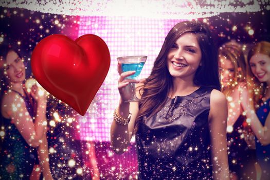 Brunette with cocktail against red heart