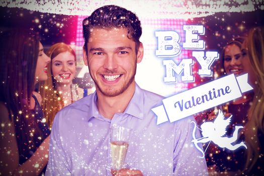 Man toasting with champagne against be my valentine