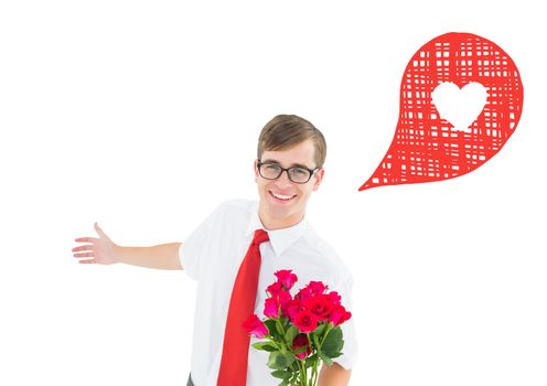Romantic geeky hipster against heart in speech bubble