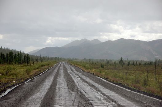 Gravel road Kolyma state highway outback Russia
