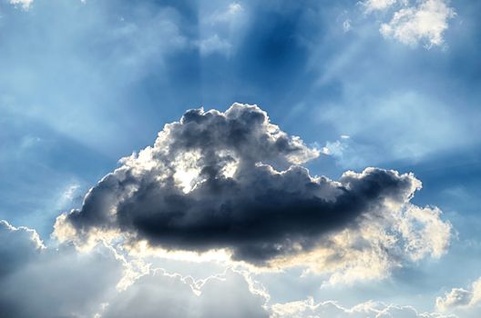 Blue sky with white cloud and sun