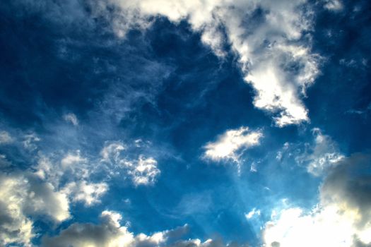 Blue sky with white cloud and sun