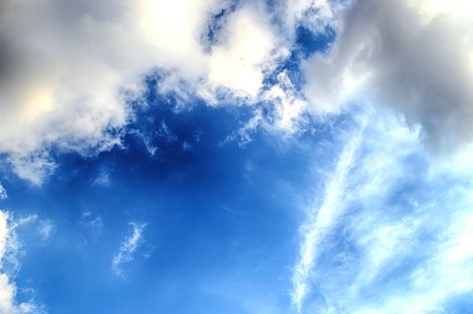 Blue sky with white cloud and sun