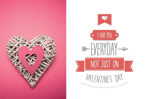 Wicker heart ornament with pink paper cut out against i love you everyday