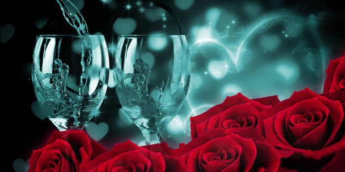 Rose against glowing red valentines composite