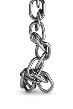 Unbind Metal Chain on White Background 3D Illustration