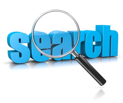 Magnifier Glass Focused on Search Blue Text Illustration, Searching Concept