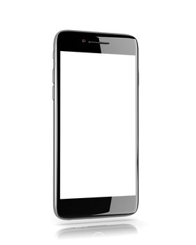 Standing Metallic Smartphone with White Blank Display on White Background 3D Illustration
