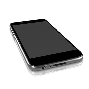 Metallic Smartphone Turned Off with Blank Display on White Background 3D Illustration