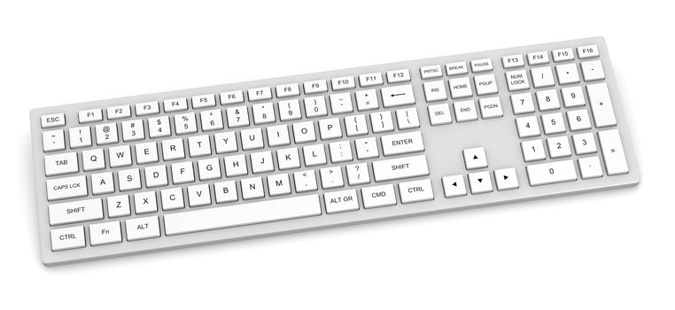 White Complete Pc Keyboard Isolated on White Background