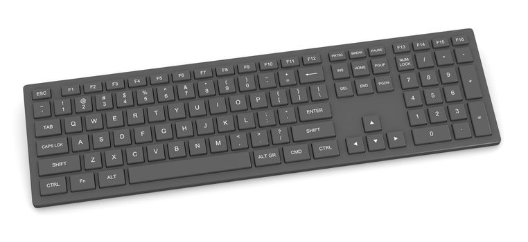 Black Complete Pc Keyboard Isolated on White Background