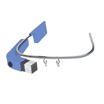 Google glass interactive glass combining real world and computer generated data on a head mounted wearable optical display for augmented reality , isolated on white