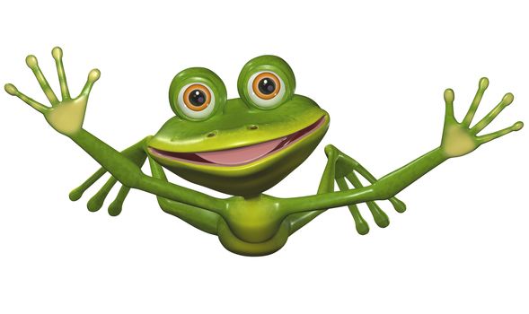 illustration a merry green frog in flight