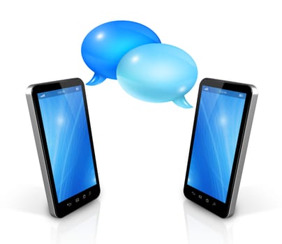 3D Speech bubbles and mobile phones. Communication and technology