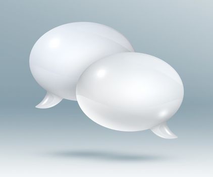 3D white speech bubbles on a grey background